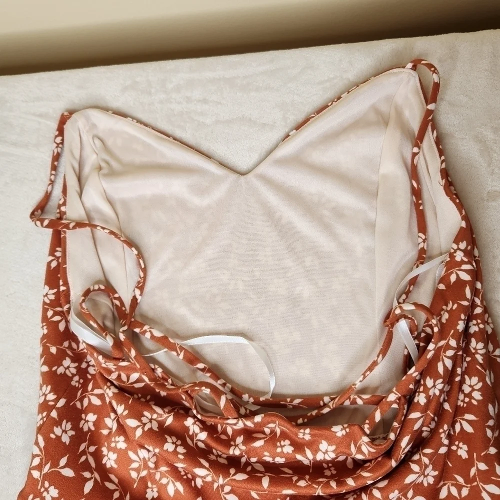NWOT The General Good Strappy Brushed Knit Dress Rust Orange and White S… - Picture 10 of 14